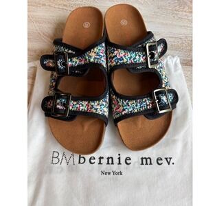 Bernie Mev Euro 39 US 8 Slide Sandals Women Multi Color Woven Buckle Platform